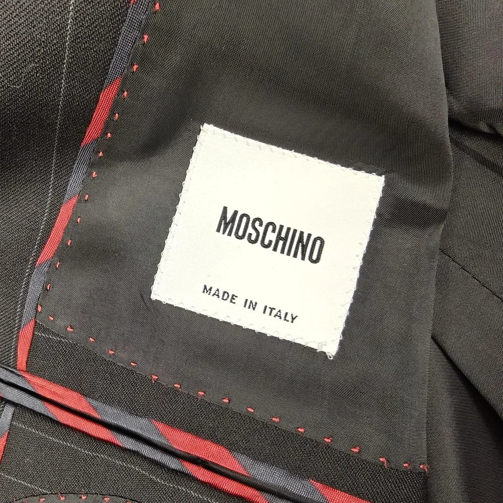 Moschino Suit Jacket Mens EU 58 Gray Wool Pinstripe Three Button Made In Italy